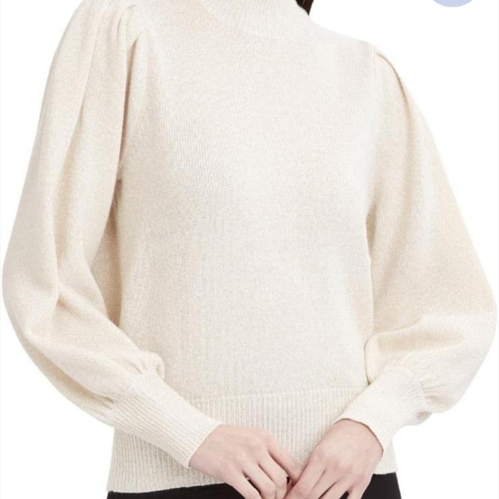 BCBG MaxAzaria Wool Blend Gold Thread‎ Mock Turtleneck Poof Shoulder Feminine M